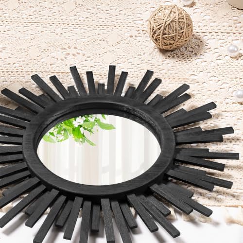 18 Inch Boho Sunburst Mirror, Round Wooden Wall Decor Starburst Sun Mirror - Image 7