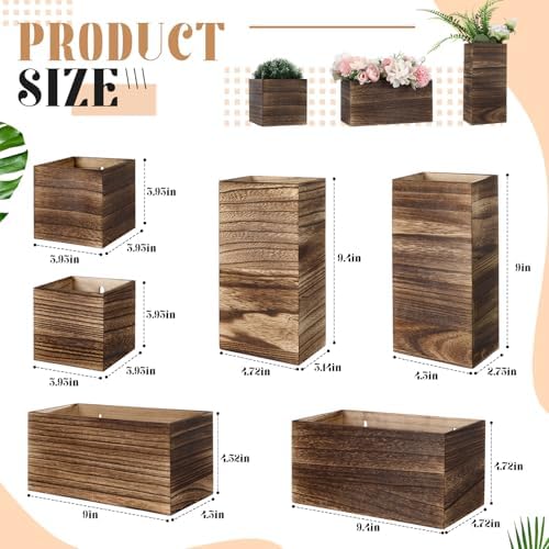 Ziliny 6 Pack Wooden Wall Planters Rustic Hanging Wall Planters, 5 Sizes - Image 2