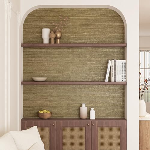 Gold Grasscloth Wallpaper Textured Peel and Stick Wallpaper Vintage Golden - Image 5