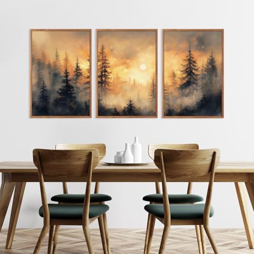 HLNIUC Nature Forest Sunset Framed Canvas Wall Art, Large Landscape Misty - Image 2