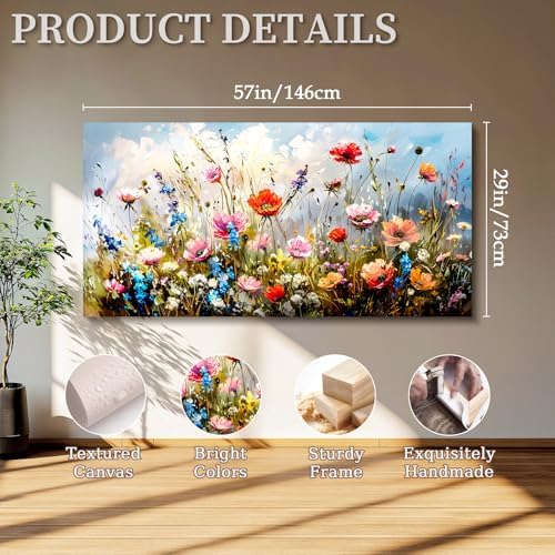 SERIMINO Large Floral Wall Art, Flower Market Canvas Art 29"X57" - Image 5