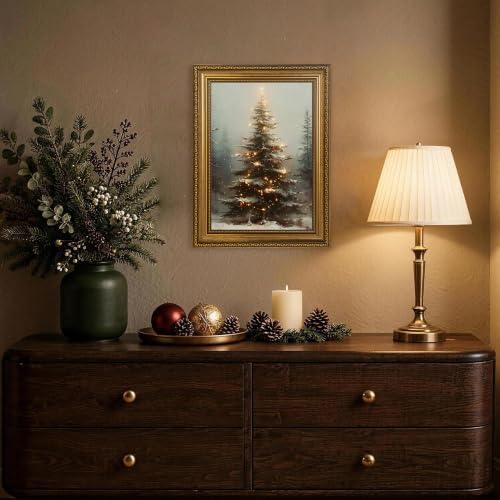 EJPFOGV Winter Snowy Christmas tree Framed Canvas Wall Art 12x16 inches - Image 2