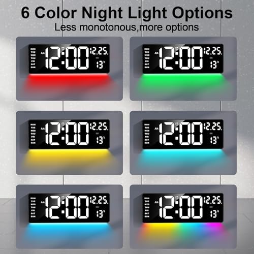 16.5" Digital Wall Clock, 6-Color Dimmable Night Light - Image 3