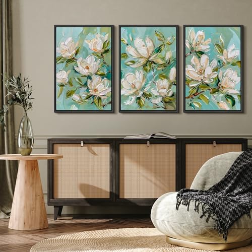 MUDECOR Framed Canvas Print Wall Art Abstract Magnolia Flower Teal Green - Image 4