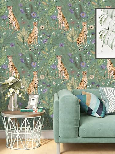 Floralplus Cheetah Peel and Stick Wallpaper Sage Green Wallpaper - Image 5