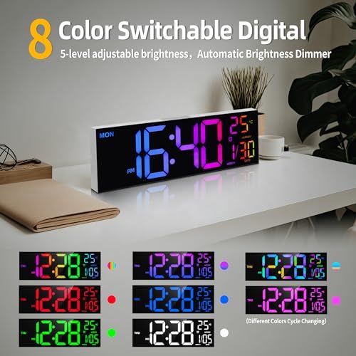 HAITANG 16.2" White Digital Wall Clock, 8 Colors, Remote & Night Light - Image 4