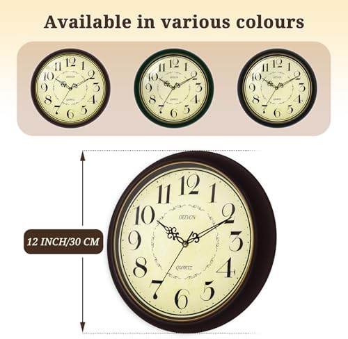Geevon 12" Silent Wall Clock, Retro Battery Operated Decorative Clock - Image 5