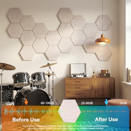 18 Pack Hexagon Acoustic Panels, Self-Adhesive Sound Deadening Panels, Sound - Image 3