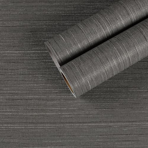 CHIHUT Extra Wide 30”x236” Dark Grey Grasscloth Peel and Stick Wallpaper Linen by CHIHUT