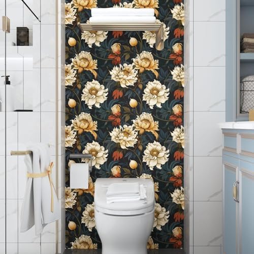 Black Blue Vintage Floral Peel and Stick Wallpaper 17.5" x 118" - Image 5