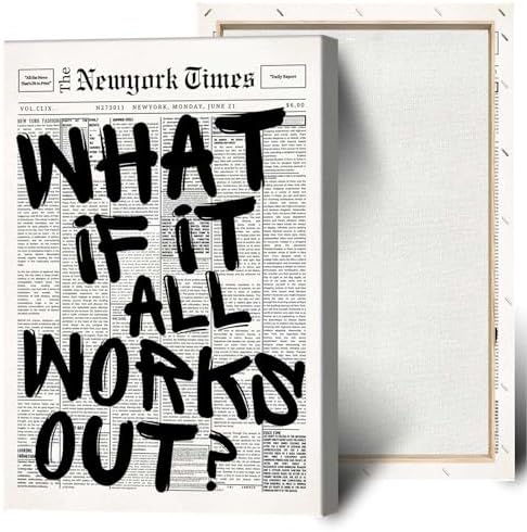 Drimiler Retro Black And White Newspaper Poster What If It All Works Out Canvas by Drimiler