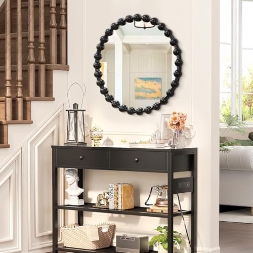 AAZZKANG Black Round Wall Mirror Metal Framed Beaded Mirrors Large 24" - Image 7