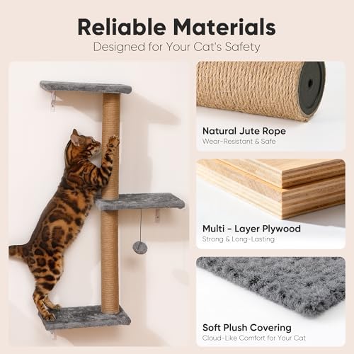 FUKUMARU Cat Wall Shelves, 4 in 1 Set, Light Gray - Image 3