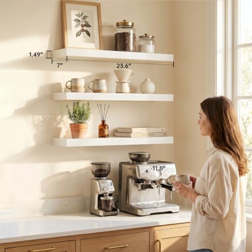 White Floating Wall Shelves for Bathroom, 24 Inch Shelf Set of 3 - Image 6