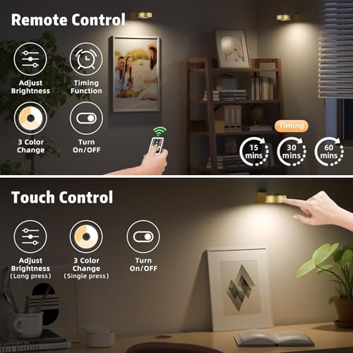6 Pcs Picture Lights, Rechargeable Battery Operated Dimmable 3-Color Wall Light - Image 2