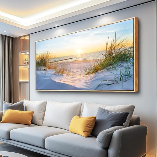 MHARTK66 Sunset Beach Wall Art for Living Room Golden Sunlight Sea Grass Dune by MHARTK66