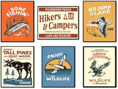 SHRNGCK Vintage Outdoor Posters Set of 6 Funny Wilderness Camping Hiking Wall by Unknown