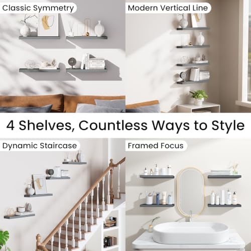 BAYKA Gray Floating Shelves 15.7in, Wall Mount Rustic Wood Shelf - Image 5