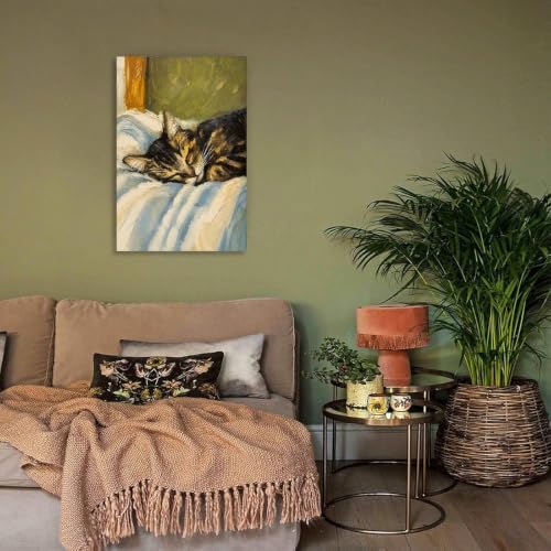 Cat Poster Sleeping Cat Oil Painting Cozy Vintage Canvas Wall Art - Image 4