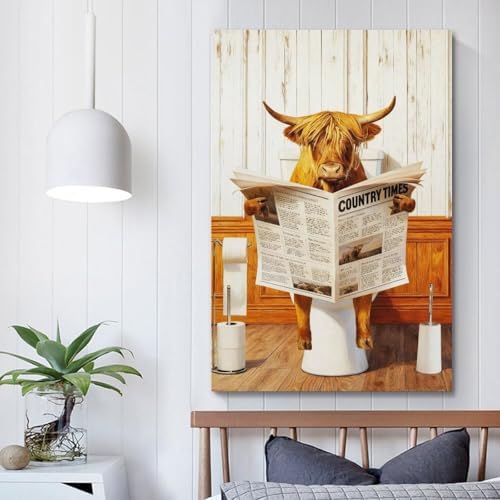 Funny Highlands Cow Reading Newspaper Poster Canvas Wall Art Prints Gifts Photo - Image 5
