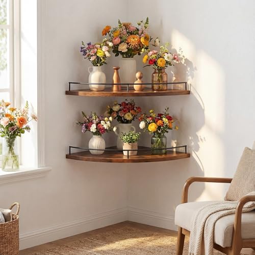 Corner Shelves Wall Mount Set of 4 Rustic Wood Corner Floating Shelves Wall - Image 6