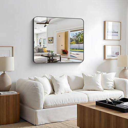 2pcs Bathroom Mirror, 36 x 30 inch Metal Framed Black Rectangle Mirror - Image 3