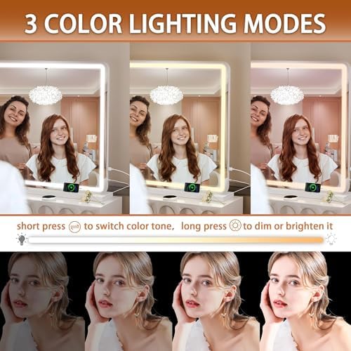 Hasipu Vanity Mirror with Lights, 47.2" x 30" LED Makeup Mirror, Lighted Makeup - Image 3