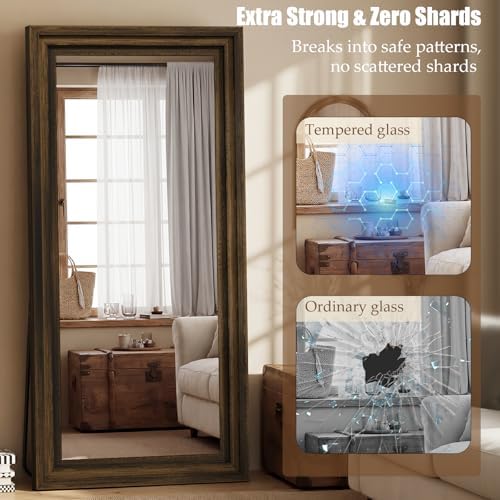 Wood Full Length Mirror 71"x30", Large Solid Wood Frame Floor Mirror - Image 5