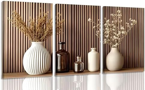 Framed 3Pcs Minimalist Floral Canvas Wall Art 12x16 inches by Unknown