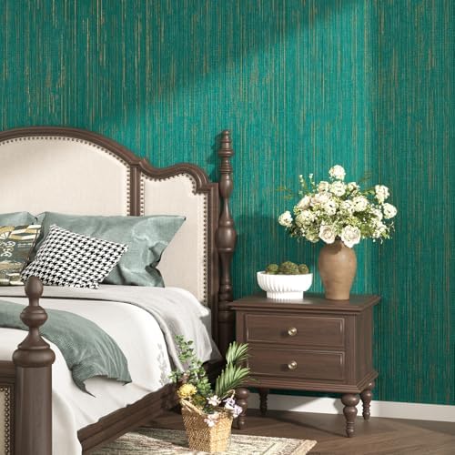 Wallericty Textured Teal Green Grasscloth Wallpaper - Image 2