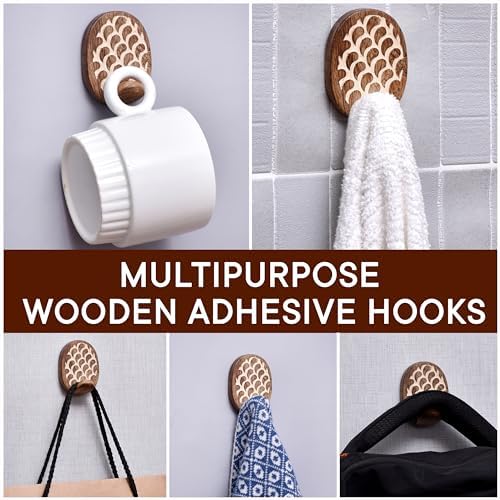 Indian Shelf 24 Piece Wooden Adhesive Wall Hooks - Image 6