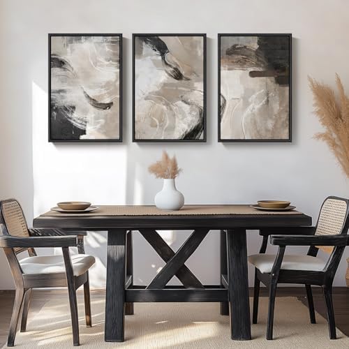 Large Framed Modern Neutral Abstract Wall Art, 3 Piece Set, Each 20x30 In - Image 4