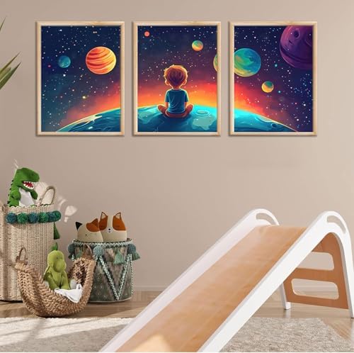 3Pcs Space Boy Wall Art Cute Inspirational Canvas Painting Space Fantasy Wall - Image 5