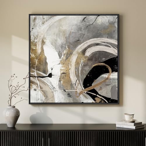 Framed Neutral Gray Black Abstract Wall Art Decor by Cuspin