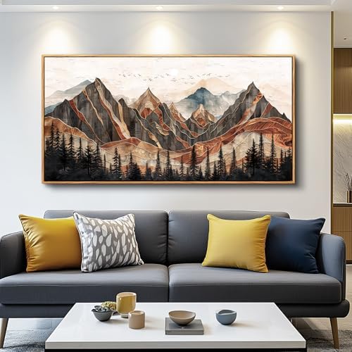 XIGUANGART Mountain Framed Wall Art, Long Horizontal Mountains Wall Decor by XIGUANGART