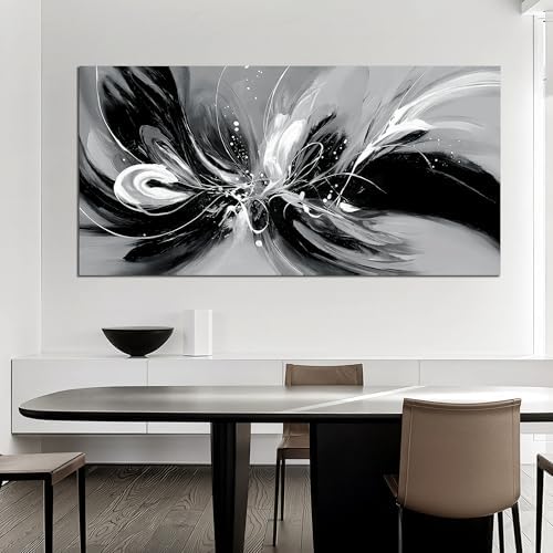 Black White and Gray Abstract Canvas Wall Art - Image 4