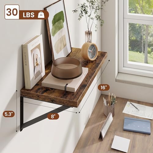 Deep Wall Shelves 16"W x 8"D Engineered Wood Floating Shelves - Image 3