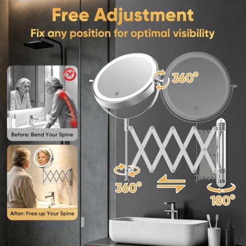8" Rechargeable Wall Mounted Makeup Mirror Double Sided Magnifying - Image 6