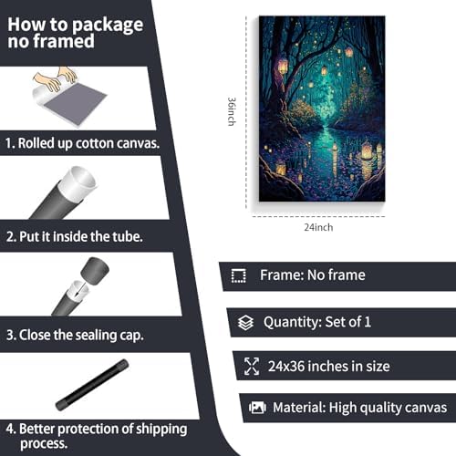 Yuaruo Fantasy Spiritual Forest Canvas Wall Art, Magic Cool Lanterns on Trees - Image 6