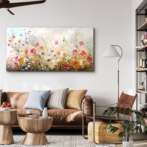 crmotu Nature Wildflowers Wall Art, Large Floral Wall Decor 24"X48" - Image 3