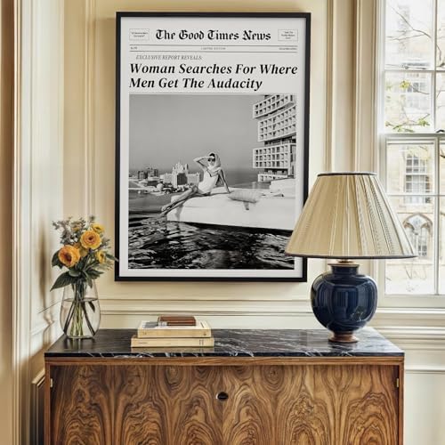 Black and White Newspapers Wall Art 16X24 in Black Framed Women Searches - Image 6