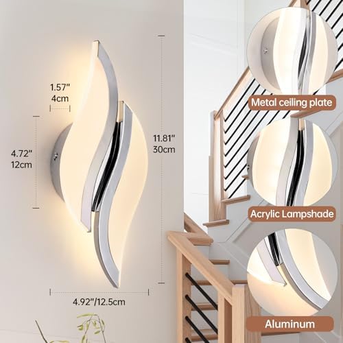 CANEOE Modern LED Wall Sconce 6000K Chrome Indoor Wall Light Fixtures Acrylic - Image 6