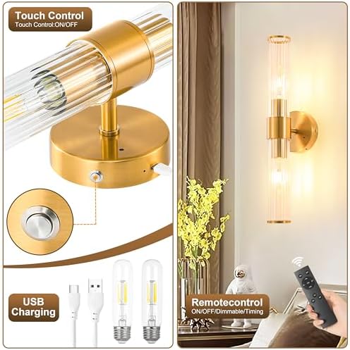 Gold Battery Operated Wall Sconces 1 Pack, Dimmable Rechargeable Sconce - Image 7