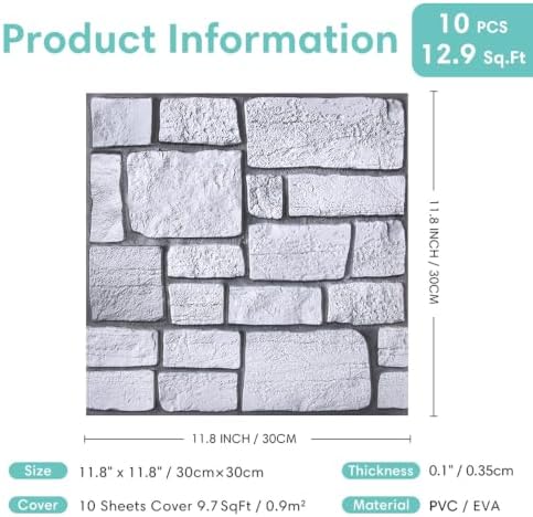Commomy 3D Faux Stone Wall Panels Peel and Stick 10 Pcs 11.8" x 11.8" - Image 6