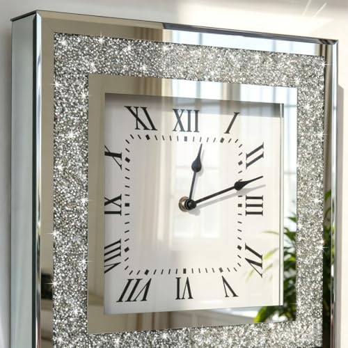 Crystal Crush Diamond Mirrored Square Wall Clock - Image 4