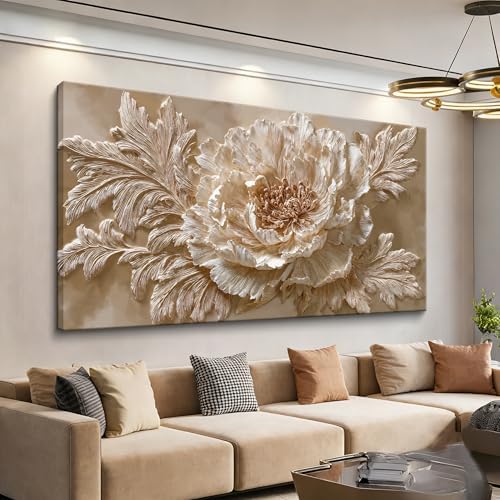 Soft Beige Peony Flower Canvas Wall Art Decor by Tsomzxng