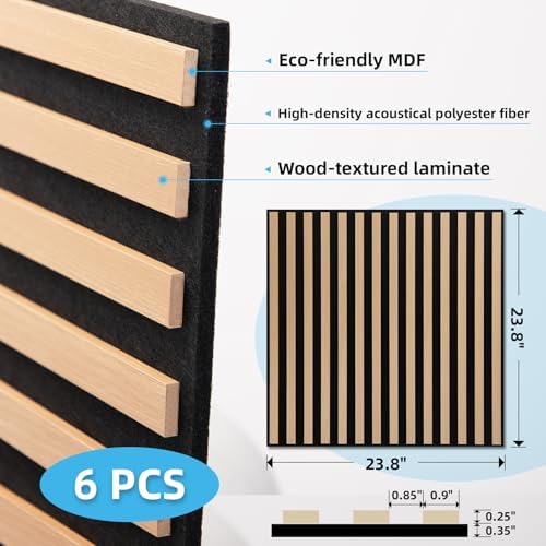 Art3d 6-Pack Acoustic Wood Slat Panel & Ceiling Tile, 2 x 2 ft, Natural Oak - Image 6