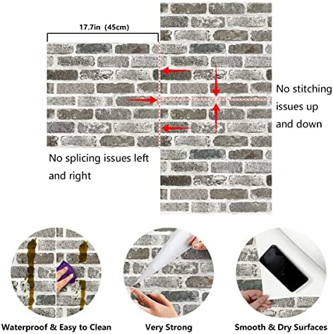 Jeweluck Gray Brick Vinyl Wallpaper, 17.7x196.8in, Removable Self-Adhesive Wall - Image 4
