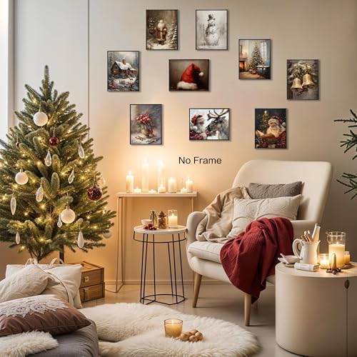 Vintage Christmas Canvas Wall Art Set of 9, Santa Claus Xmas Tree Snow Scene - Image 4