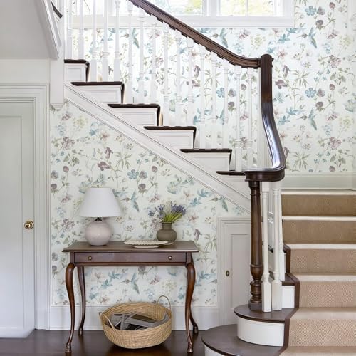 Ismoon Floral and Bird Peel Stick Wallpaper Blue Contact Paper 17.3x78.7in - Image 5